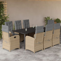 Set Pranzo da Giardino 9 pz con Cuscini Beige Misto Polyrattan Vidaxl