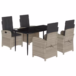 Set Pranzo da Giardino 5pz con Cuscini Grigio Chiaro Polyrattancod mxl 90783 - Vista aggiuntiva 2