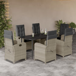 Set da Pranzo da Giardino 7 pz Cuscini Polyrattan Grigio Chiarocod mxl 88573