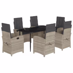 Set da Pranzo da Giardino 7 pz Cuscini Polyrattan Grigio Chiarocod mxl 88573 - Vista aggiuntiva 2