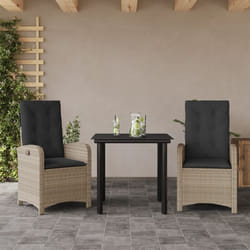 Set Pranzo da Giardino 3pz con Cuscini Grigio Chiaro Polyrattancod mxl 115818