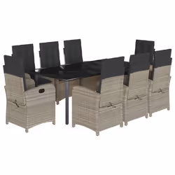Set Pranzo da Giardino 9pz con Cuscini Grigio Chiaro Polyrattancod mxl 113403 - Vista aggiuntiva 2
