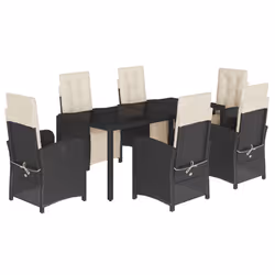 Set da Pranzo da Giardino 7 pz Nero con Cuscini in Polyrattancod mxl 87974 - Vista aggiuntiva 2