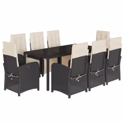 Set da Pranzo da Giardino 9 pz con Cuscini Nero in Polyrattancod mxl 113404 - Vista aggiuntiva 2