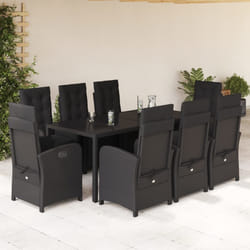 Set da Pranzo da Giardino 9 pz con Cuscini Nero in Polyrattancod mxl 87502
