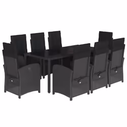 Set da Pranzo da Giardino 9 pz con Cuscini Nero in Polyrattancod mxl 87502 - Vista aggiuntiva 2