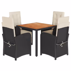 Set da Pranzo da Giardino 5 pz Nero con Cuscini in Polyrattancod mxl 113958 - Vista aggiuntiva 2