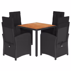 Set da Pranzo da Giardino 5 pz Nero con Cuscini in Polyrattancod mxl 93195 - Vista aggiuntiva 2