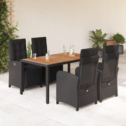 Set da Pranzo da Giardino 5 pz Nero con Cuscini in Polyrattancod mxl 117157