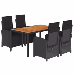 Set da Pranzo da Giardino 5 pz Nero con Cuscini in Polyrattancod mxl 117157 - Vista aggiuntiva 2