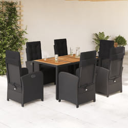 Set da Pranzo da Giardino 7 pz Nero con Cuscini in Polyrattancod mxl 87504