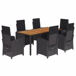 vidaXL Set da Pranzo da Giardino 7 pz Nero con Cuscini in Polyrattan - Vista aggiuntiva 2