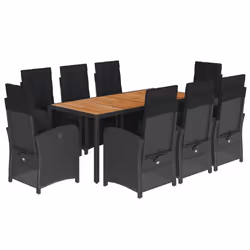 vidaXL Set da Pranzo da Giardino 9 pz con Cuscini Nero in Polyrattan - Vista aggiuntiva 2