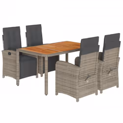 Set da Pranzo da Giardino 5 pz con Cuscini in Polyrattan Grigiocod mxl 93196 - Vista aggiuntiva 2