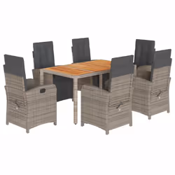 Set da Pranzo da Giardino 7 pz con Cuscini in Polyrattan Grigiocod mxl 111513 - Vista aggiuntiva 2