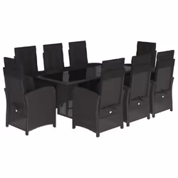 Set da Pranzo da Giardino 9 pz con Cuscini Nero in Polyrattancod mxl 87503 - Vista aggiuntiva 2