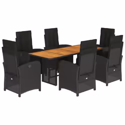 Set da Pranzo da Giardino 7 pz Nero con Cuscini in Polyrattancod mxl 111517 - Vista aggiuntiva 2