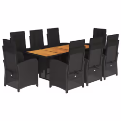 Set da Pranzo da Giardino 9 pz con Cuscini Nero in Polyrattancod mxl 89416 - Vista aggiuntiva 2