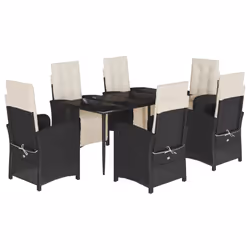 Set da Pranzo da Giardino 7 pz Nero con Cuscini in Polyrattancod mxl 86928 - Vista aggiuntiva 2