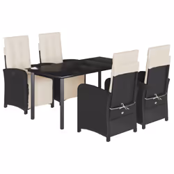 Set da Pranzo da Giardino 5 pz Nero con Cuscini in Polyrattancod mxl 92155 - Vista aggiuntiva 2