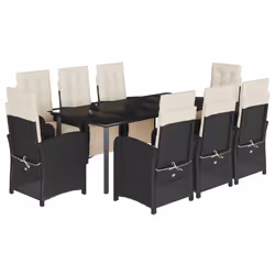Set da Pranzo da Giardino 9 pz con Cuscini Nero in Polyrattancod mxl 110925 - Vista aggiuntiva 2
