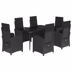 Set da Pranzo da Giardino 7 pz Nero con Cuscini in Polyrattancod mxl 86930 - Vista aggiuntiva 2