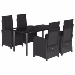 Set da Pranzo da Giardino 5 pz Nero con Cuscini in Polyrattancod mxl 110932 - Vista aggiuntiva 2