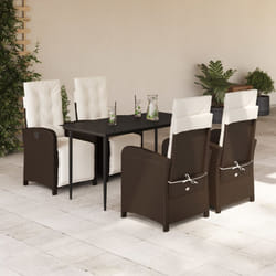 Set da Pranzo da Giardino 5pz con Cuscini in Polyrattan Marronecod mxl 112807