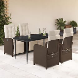 Set da Pranzo da Giardino 5pz con Cuscini in Polyrattan Marronecod mxl 92133