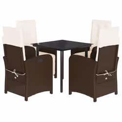 Set da Pranzo da Giardino 5pz con Cuscini in Polyrattan Marronecod mxl 114351 - Vista aggiuntiva 2