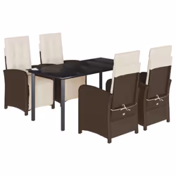 Set da Pranzo da Giardino 5pz con Cuscini in Polyrattan Marronecod mxl 116132 - Vista aggiuntiva 2