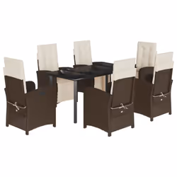 Set da Pranzo da Giardino 7pz con Cuscini in Polyrattan Marronecod mxl 86931 - Vista aggiuntiva 2