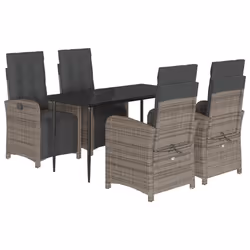 Set da Pranzo da Giardino 5 pz con Cuscini in Polyrattan Grigiocod mxl 87507 - Vista aggiuntiva 2