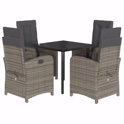 Set da Pranzo da Giardino 5 pz con Cuscini in Polyrattan Grigiocod mxl 89418 - Vista aggiuntiva 2
