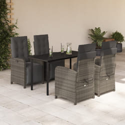 Set da Pranzo da Giardino 5 pz con Cuscini in Polyrattan Grigiocod mxl 111514