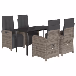 Set da Pranzo da Giardino 5 pz con Cuscini in Polyrattan Grigiocod mxl 111514 - Vista aggiuntiva 2
