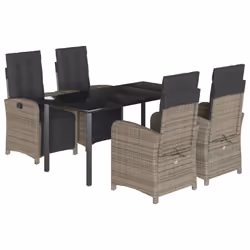 Set da Pranzo da Giardino 5 pz con Cuscini in Polyrattan Grigiocod mxl 86932 - Vista aggiuntiva 2