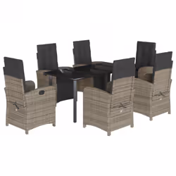 Set da Pranzo da Giardino 7 pz con Cuscini in Polyrattan Grigiocod mxl 110927 - Vista aggiuntiva 2