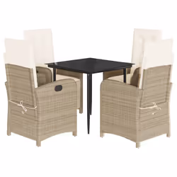 Set da Pranzo da Giardino 5 pz con Cuscini Beige in Polyrattancod mxl 112017 - Vista aggiuntiva 2
