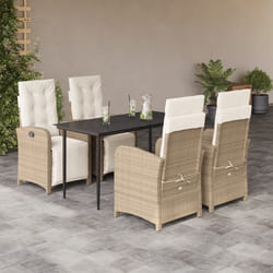 Set da Pranzo da Giardino 5 pz con Cuscini Beige in Polyrattancod mxl 92131
