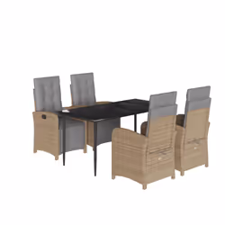 Set da Pranzo da Giardino 5 pz con Cuscini Beige in Polyrattancod mxl 86929 - Vista aggiuntiva 2