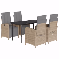 Set da Pranzo da Giardino 5 pz con Cuscini Beige in Polyrattancod mxl 87977 - Vista aggiuntiva 2