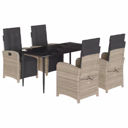 Set Pranzo da Giardino 5pz con Cuscini Grigio Chiaro Polyrattancod mxl 87740 - Vista aggiuntiva 2