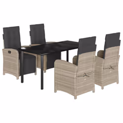Set Pranzo da Giardino 5pz con Cuscini Grigio Chiaro Polyrattancod mxl 92153 - Vista aggiuntiva 2