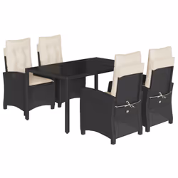 Set da Pranzo da Giardino 5 pz Nero con Cuscini in Polyrattancod mxl 87018 - Vista aggiuntiva 2