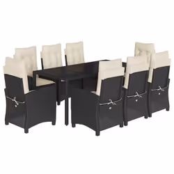 Set da Pranzo da Giardino 9 pz con Cuscini Nero in Polyrattancod mxl 87214 - Vista aggiuntiva 2