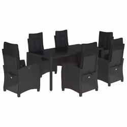 Set da Pranzo da Giardino 7 pz Nero con Cuscini in Polyrattancod mxl 87037 - Vista aggiuntiva 2
