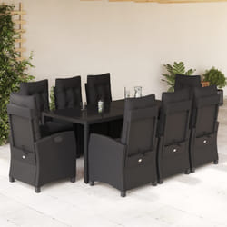 Set da Pranzo da Giardino 9 pz con Cuscini Nero in Polyrattancod mxl 87215