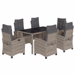 Set da Pranzo da Giardino 7 pz con Cuscini in Polyrattan Grigiocod mxl 87051 - Vista aggiuntiva 2