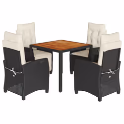 Set da Pranzo da Giardino 5 pz Nero con Cuscini in Polyrattancod mxl 88590 - Vista aggiuntiva 2
